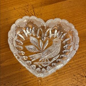 Heart-Shaped Glass Trinket Dish with Bird Design
